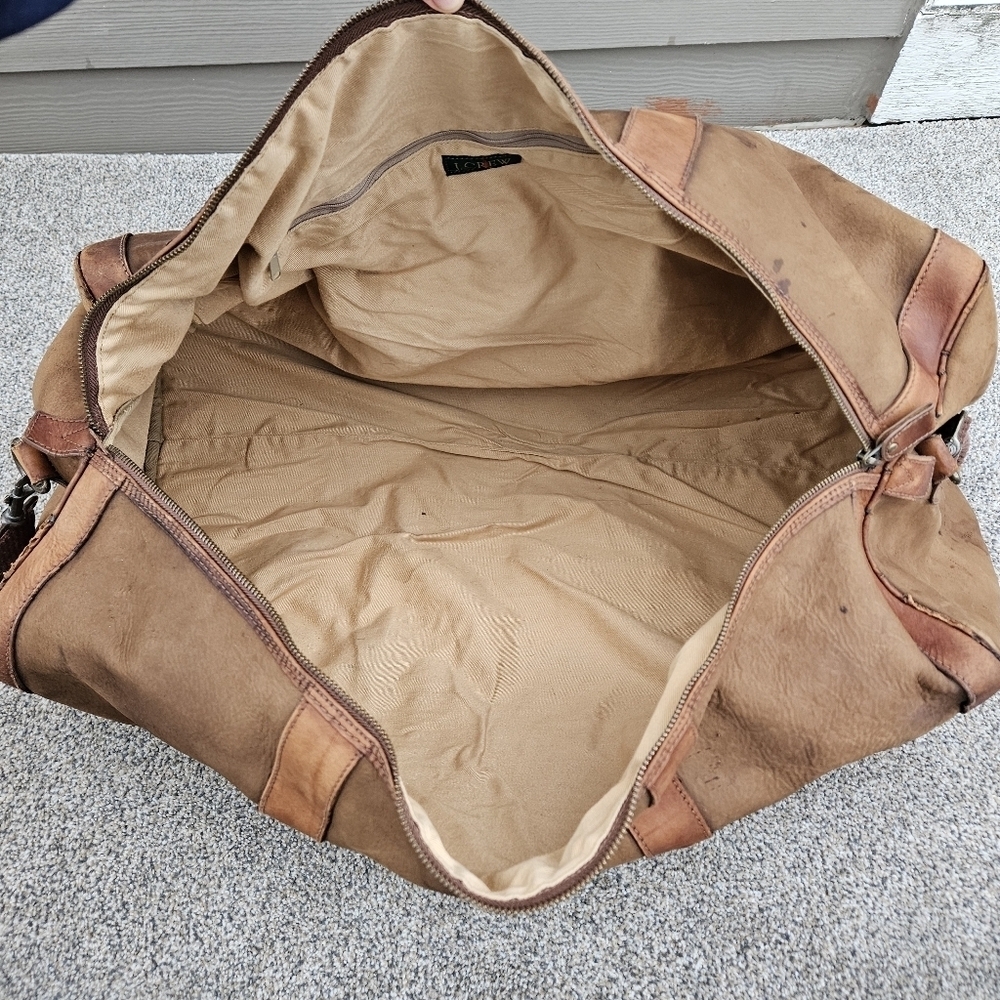 Vintage J CREW Oarsman Rugged Leather Weekender Bag Large Travel Duffle Worn - Picture 13 of 16